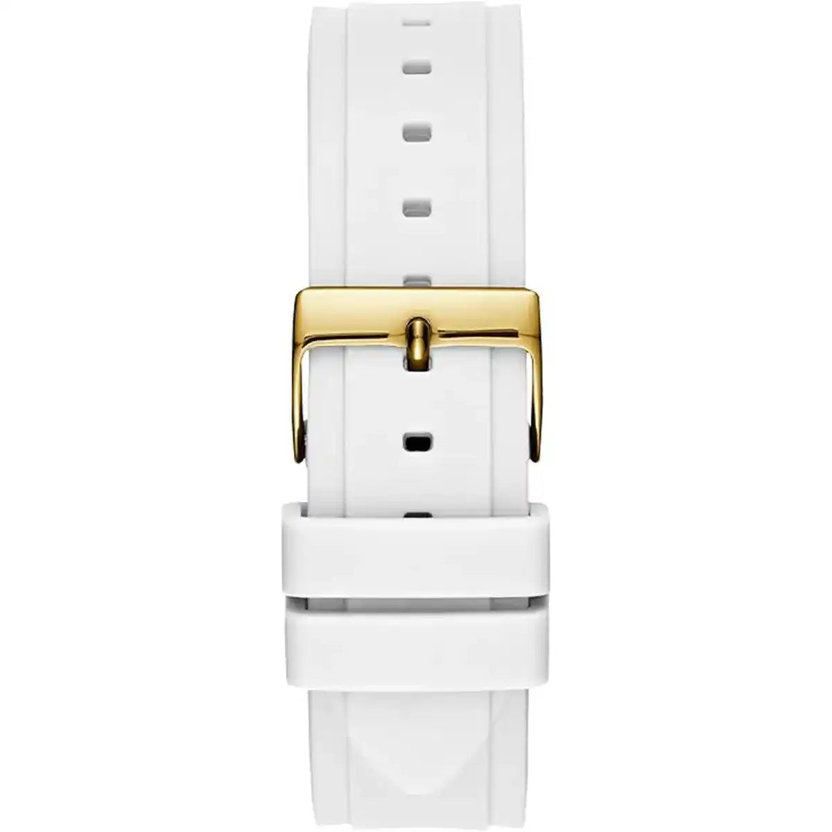 ساعة يد نسائية مطاطية بيضاء Guess Limelight GW0519L2 متعددة الوظائف بمينا ذهبي