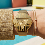 Guess Iconic GW0527L2 Gold Case Gold Triangle Dial Gold Mesh Women's Watch