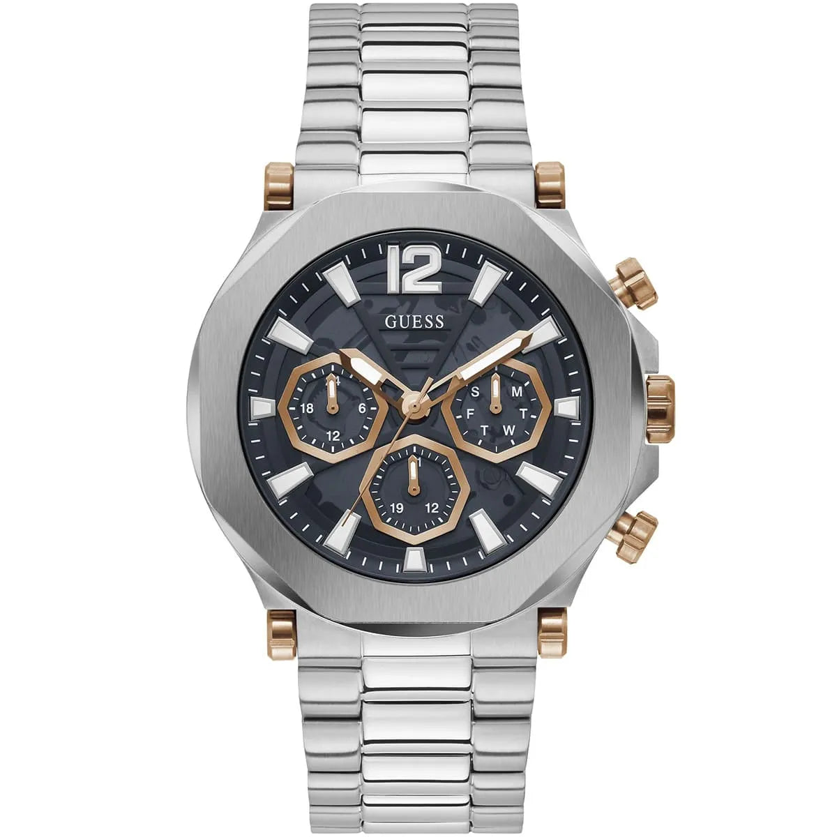 Guess Edge GW0539G1 Silver Stainless Steel Rose Gold Accents Watch