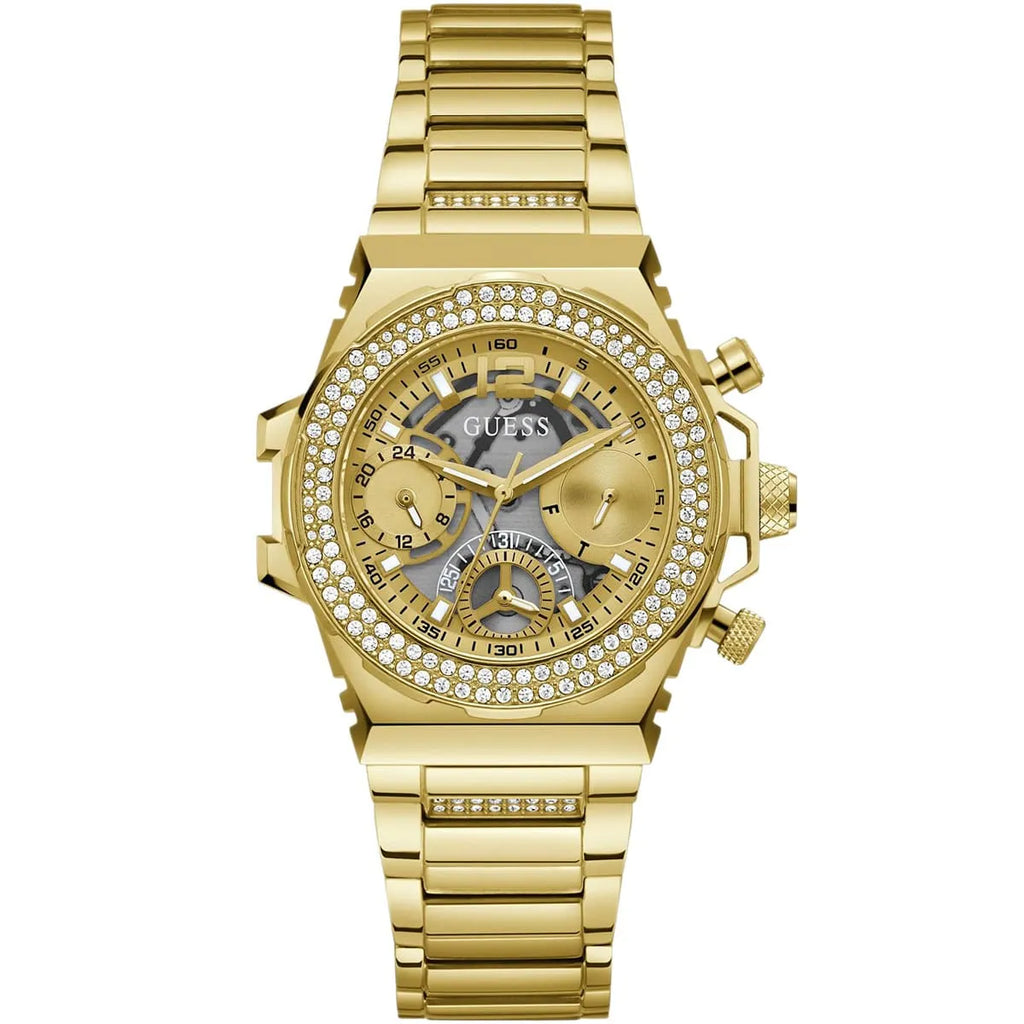 Guess Fusion Multi-Function GW0552L2 Gold Case Crystal Bezel Gold Metal Women's Watch
