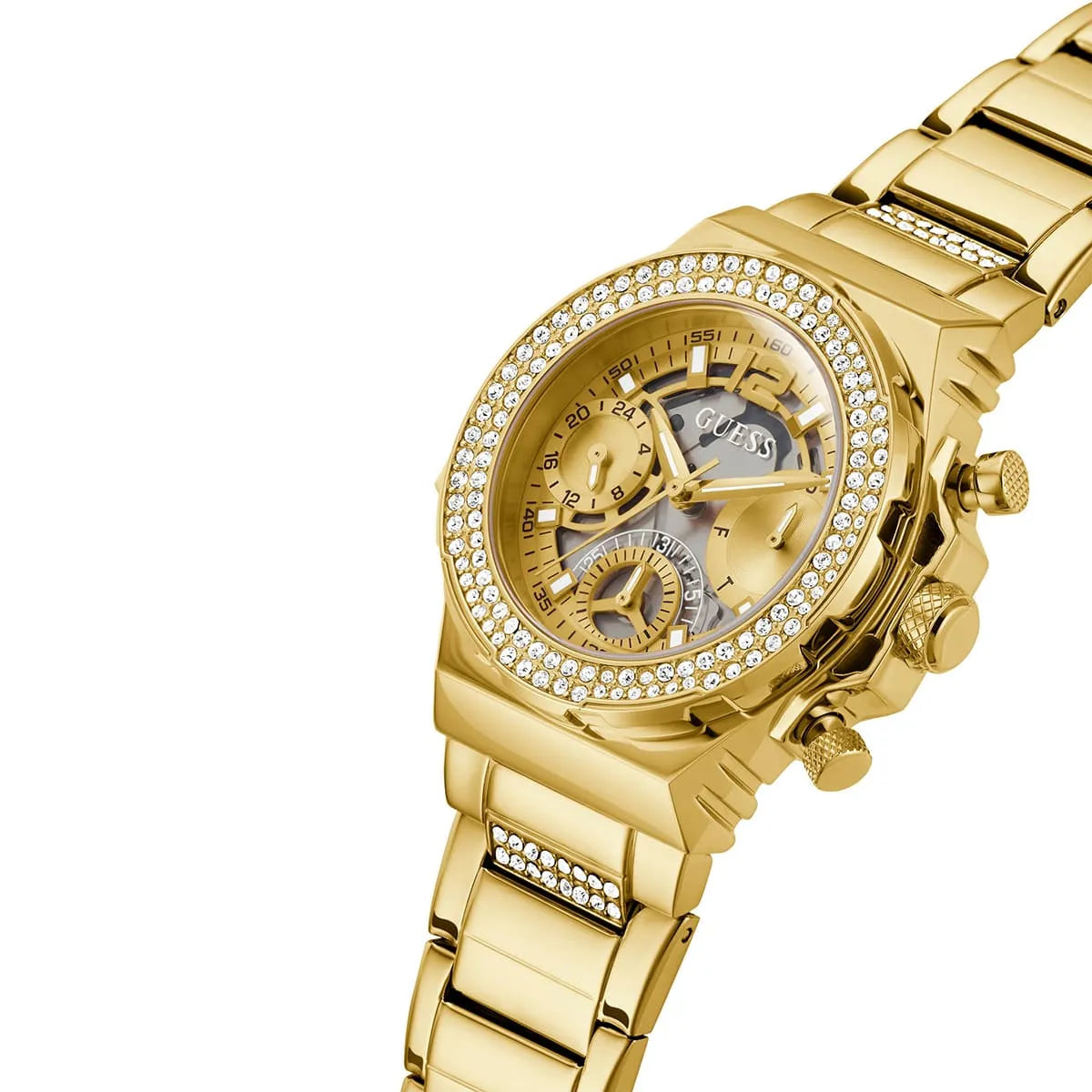 Guess Fusion Multi-Function GW0552L2 Gold Case Crystal Bezel Gold Metal Women's Watch