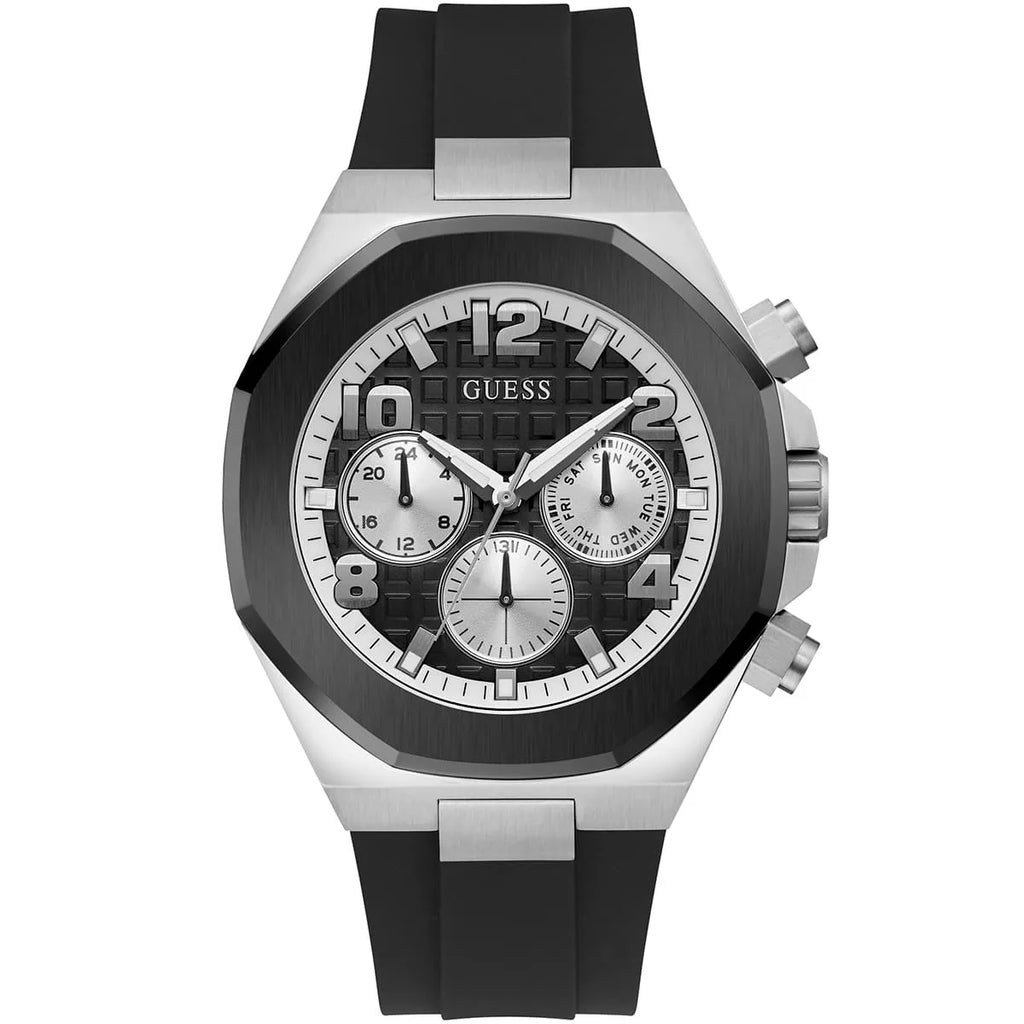 Guess Empire GW0583G1 Silver Tone Case Black Dial Rubber Watch