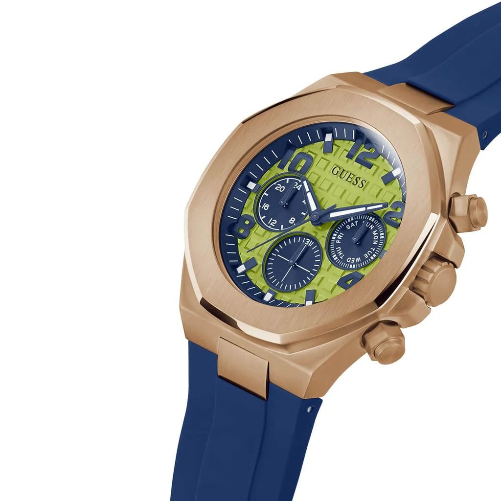 Guess Empire GW0583G3 Rose Gold Case Green Dial Blue Rubber Watch