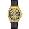 Guess Asteria Multi-Function GW0620L2 Gold Case Cut-Out Dial Black Rubber Women's Watch