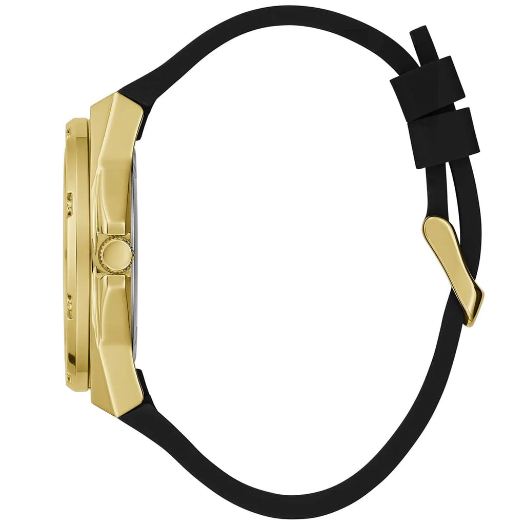 Guess Asteria Multi-Function GW0620L2 Gold Case Cut-Out Dial Black Rubber Women's Watch
