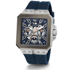 Guess LEO Multi-Function GW0637G1 Silver Case Crystal Bezel Navy Blue Rubber Men's Watch