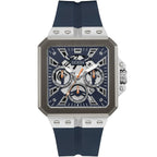 Guess LEO Multi-Function GW0637G1 Silver Case Crystal Bezel Navy Blue Rubber Men's Watch