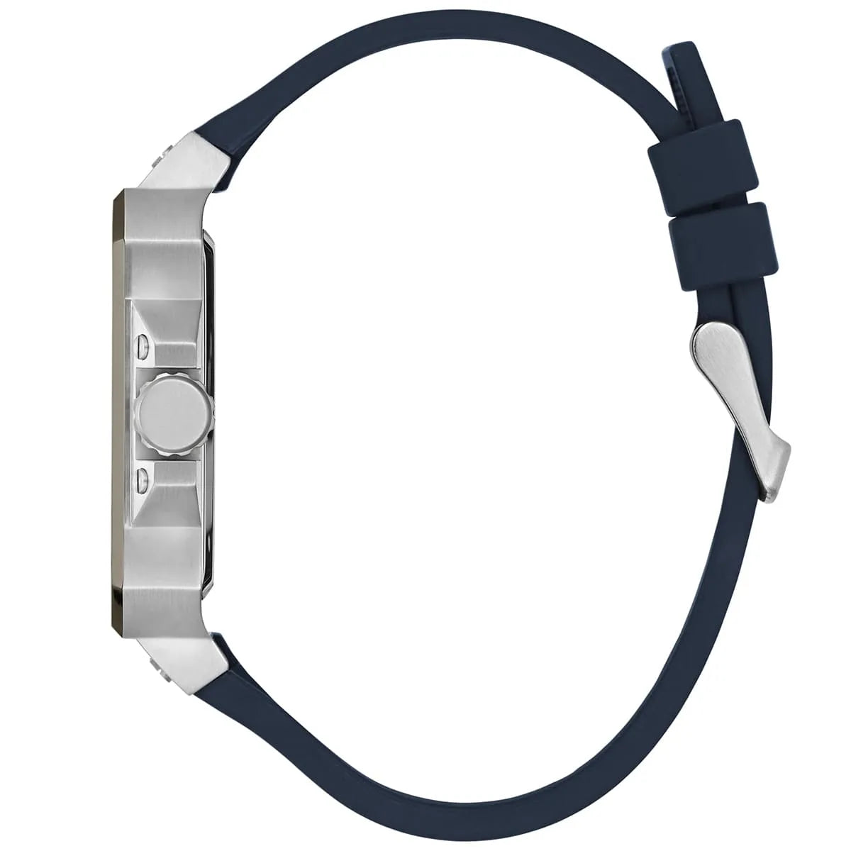 Guess LEO Multi-Function GW0637G1 Silver Case Crystal Bezel Navy Blue Rubber Men's Watch