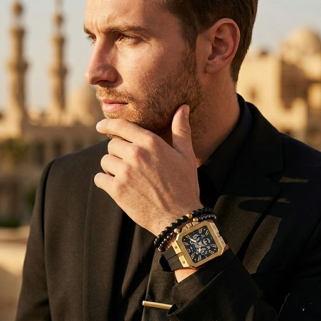 Guess LEO Multi-Function GW0637G2 Gold Case Crystal Bezel Animal Print Rubber Men's Watch