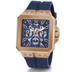 Guess LEO Multi-Function GW0637G3 Rose Gold Case Crystal Bezel Navy Blue Rubber Men's Watch