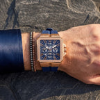 Guess LEO Multi-Function GW0637G3 Rose Gold Case Crystal Bezel Navy Blue Rubber Men's Watch