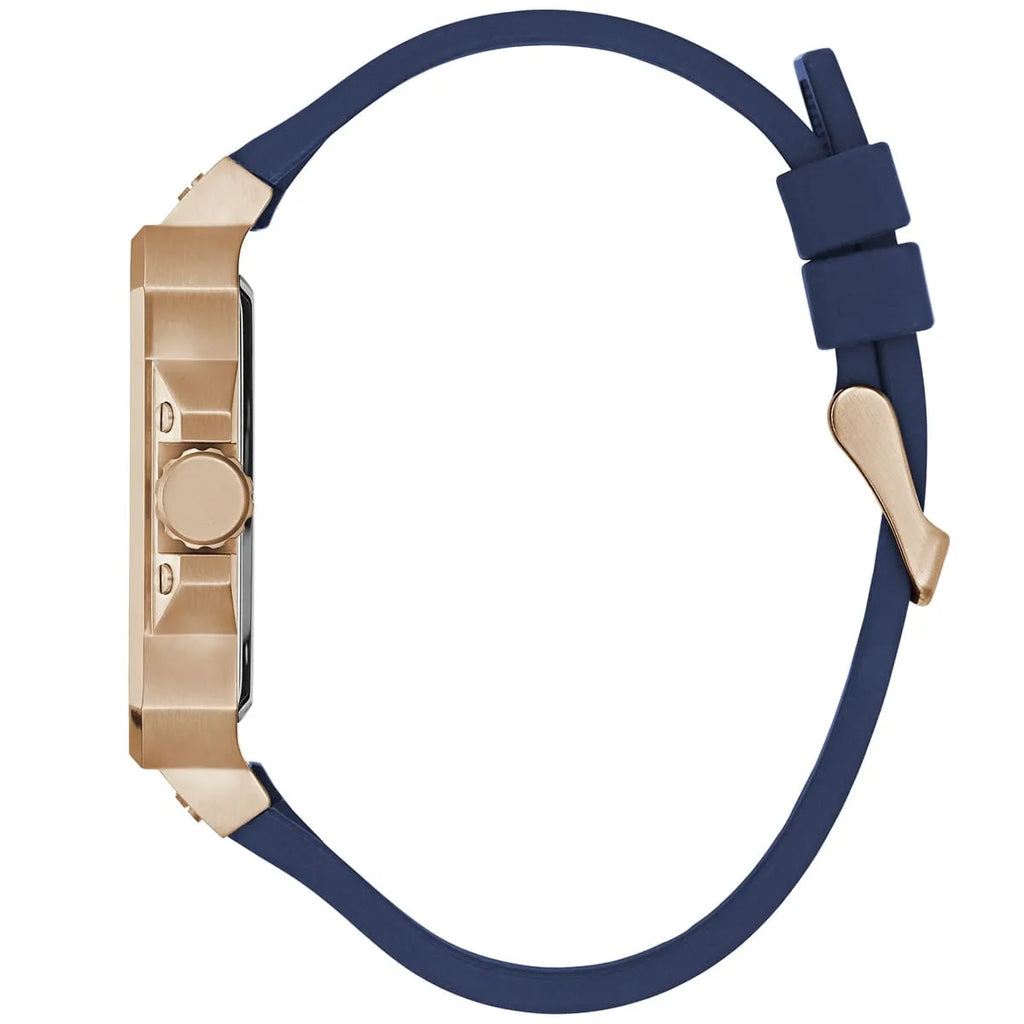 Guess LEO Multi-Function GW0637G3 Rose Gold Case Crystal Bezel Navy Blue Rubber Men's Watch