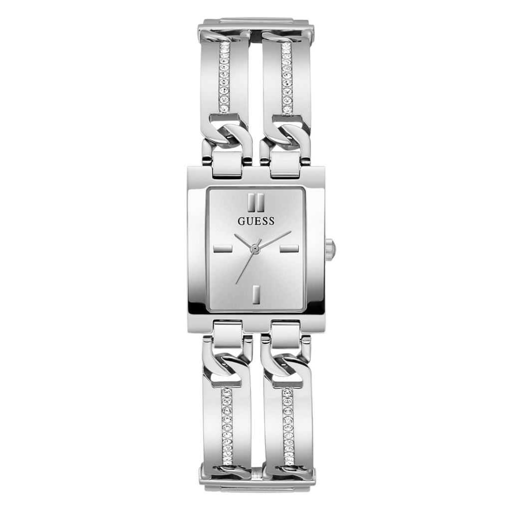 Guess GW0668L1 Silver Tone Rectangular Crystal Bracelet Watch