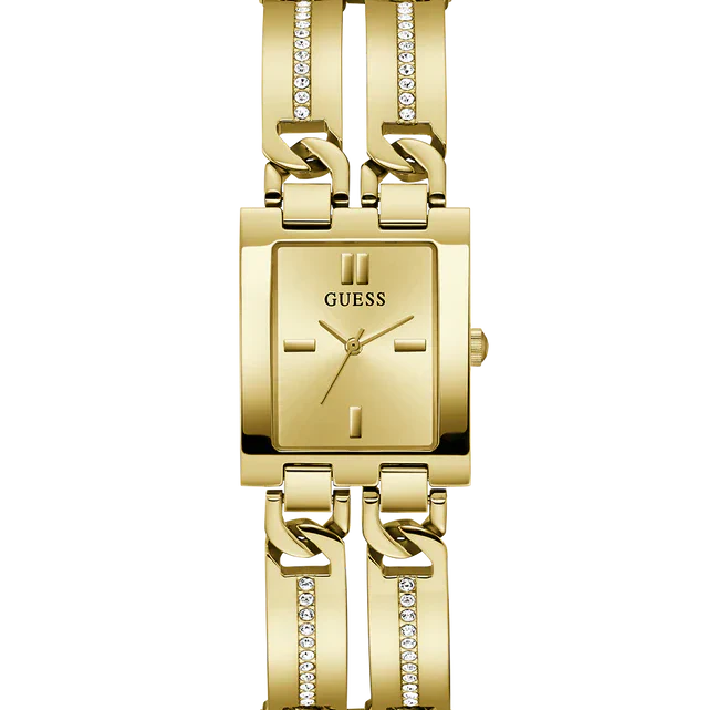 Guess GW0668L2 Gold Tone Rectangular Crystal Bracelet Watch