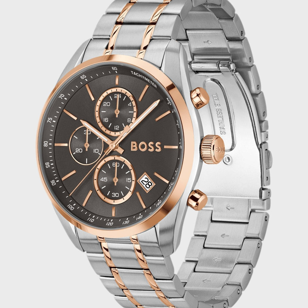 Hugo Boss Steer 1514252 Two-Tone Silver & Rose Gold Grey Dial Men's Watch