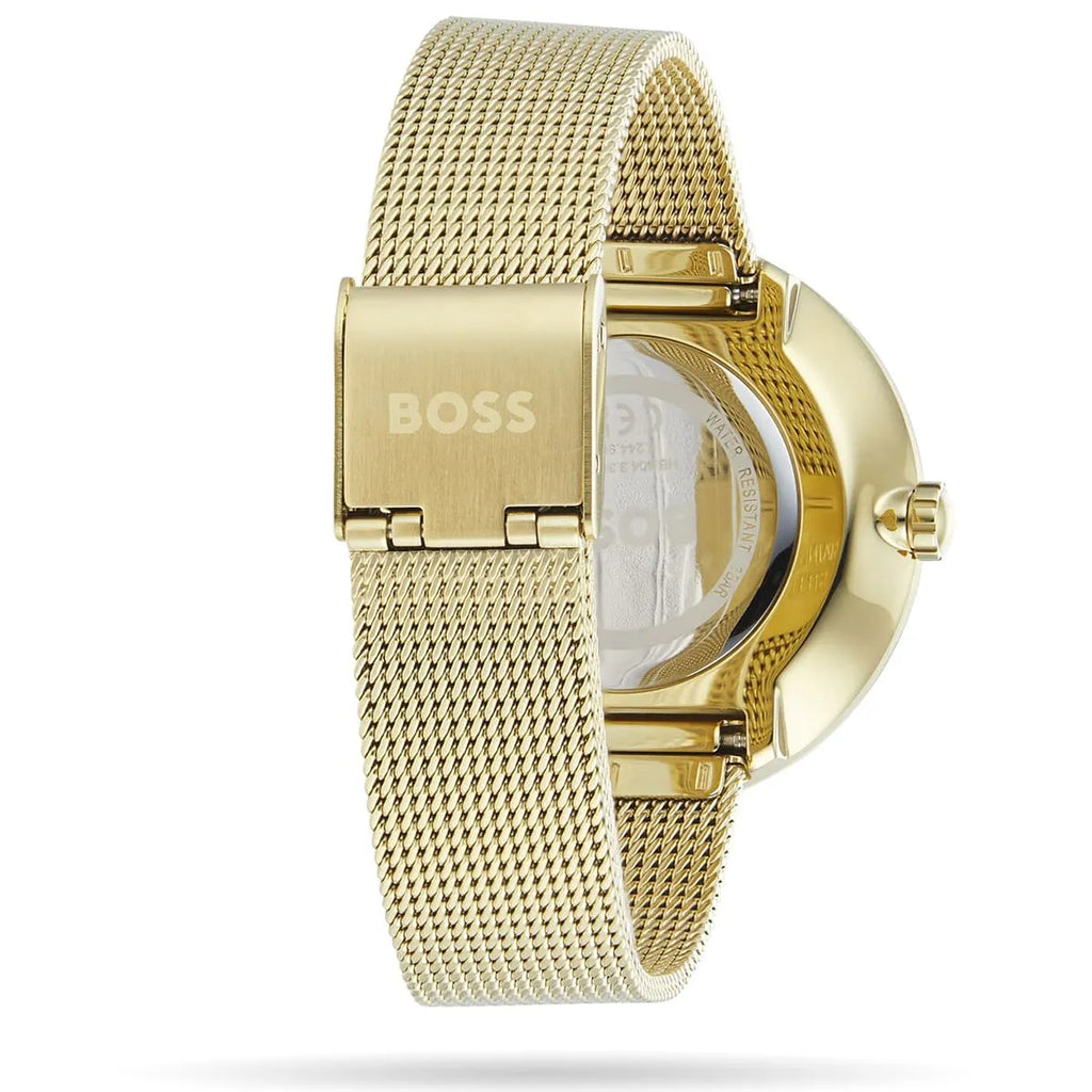 Original Hugo Boss Women's Watch - Gold Mesh & Full Crystal Dial (1502659)