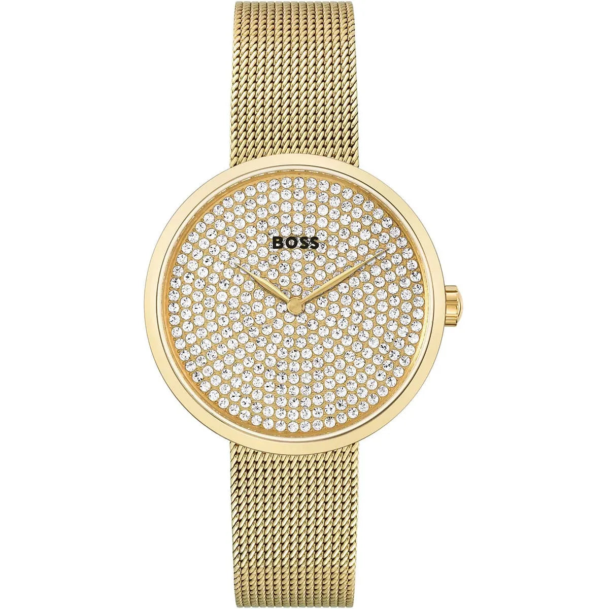 Original Hugo Boss Women's Watch - Gold Mesh & Full Crystal Dial (1502659)