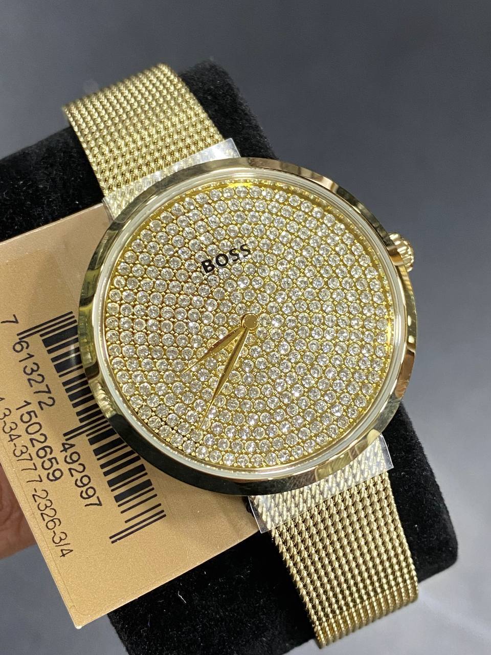 Original Hugo Boss Women's Watch - Gold Mesh & Full Crystal Dial (1502659)