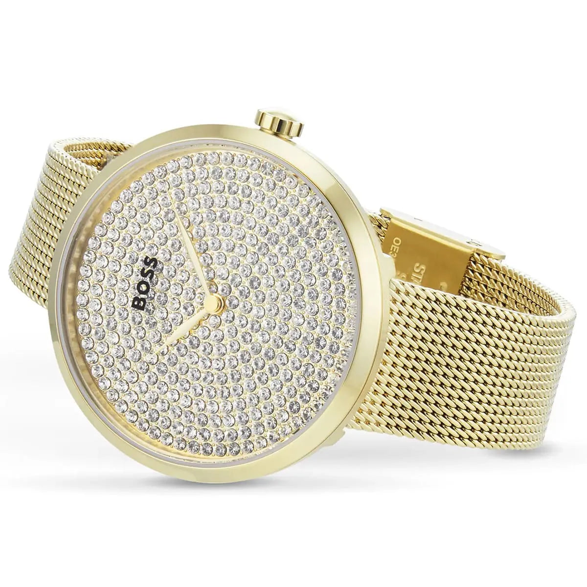 Original Hugo Boss Women's Watch - Gold Mesh & Full Crystal Dial (1502659)