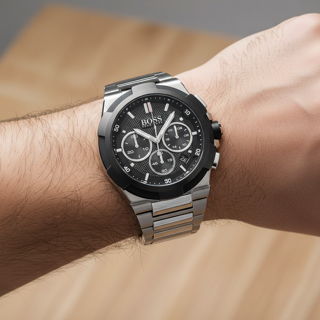 Hugo Boss Supernova 1513359 Men's Silver Steel Watch with Textured Black Dial