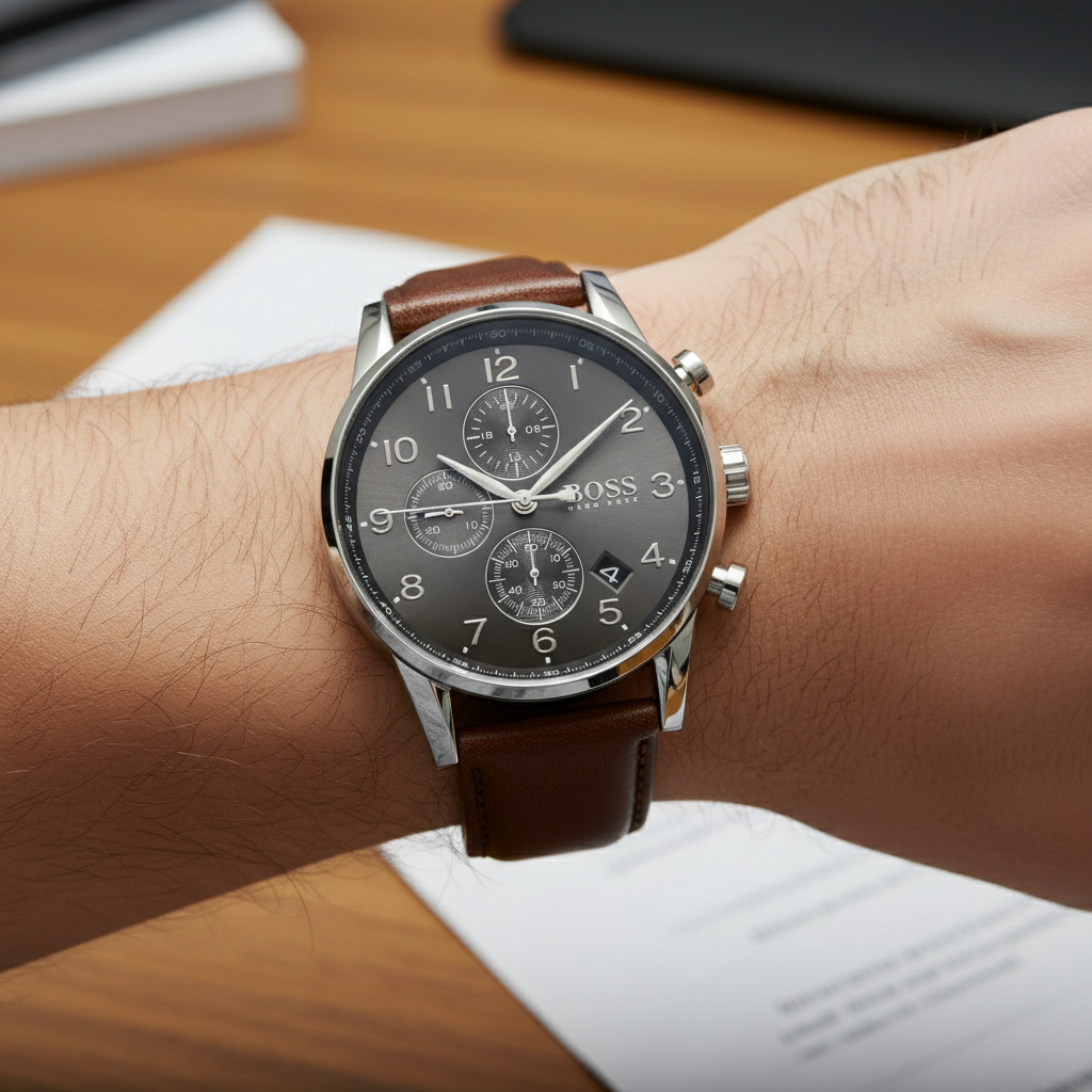 Hugo Boss Navigator 1513494 Men's Grey Dial Watch Brown Leather