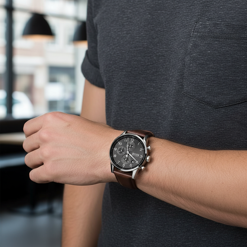 Hugo Boss Navigator 1513494 Men's Grey Dial Watch Brown Leather