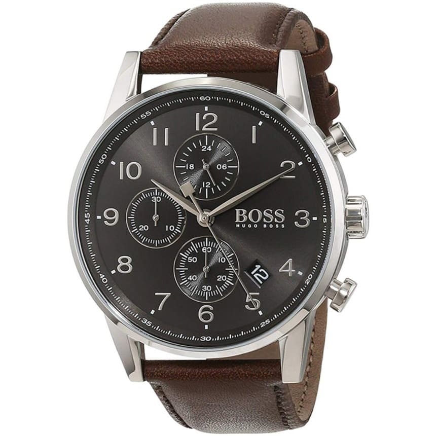 Hugo Boss Navigator 1513494 Men's Grey Dial Watch Brown Leather
