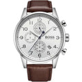 Hugo Boss Navigator 1513495 Men's Silver Steel Watch with White Dial & Brown Leather Strap