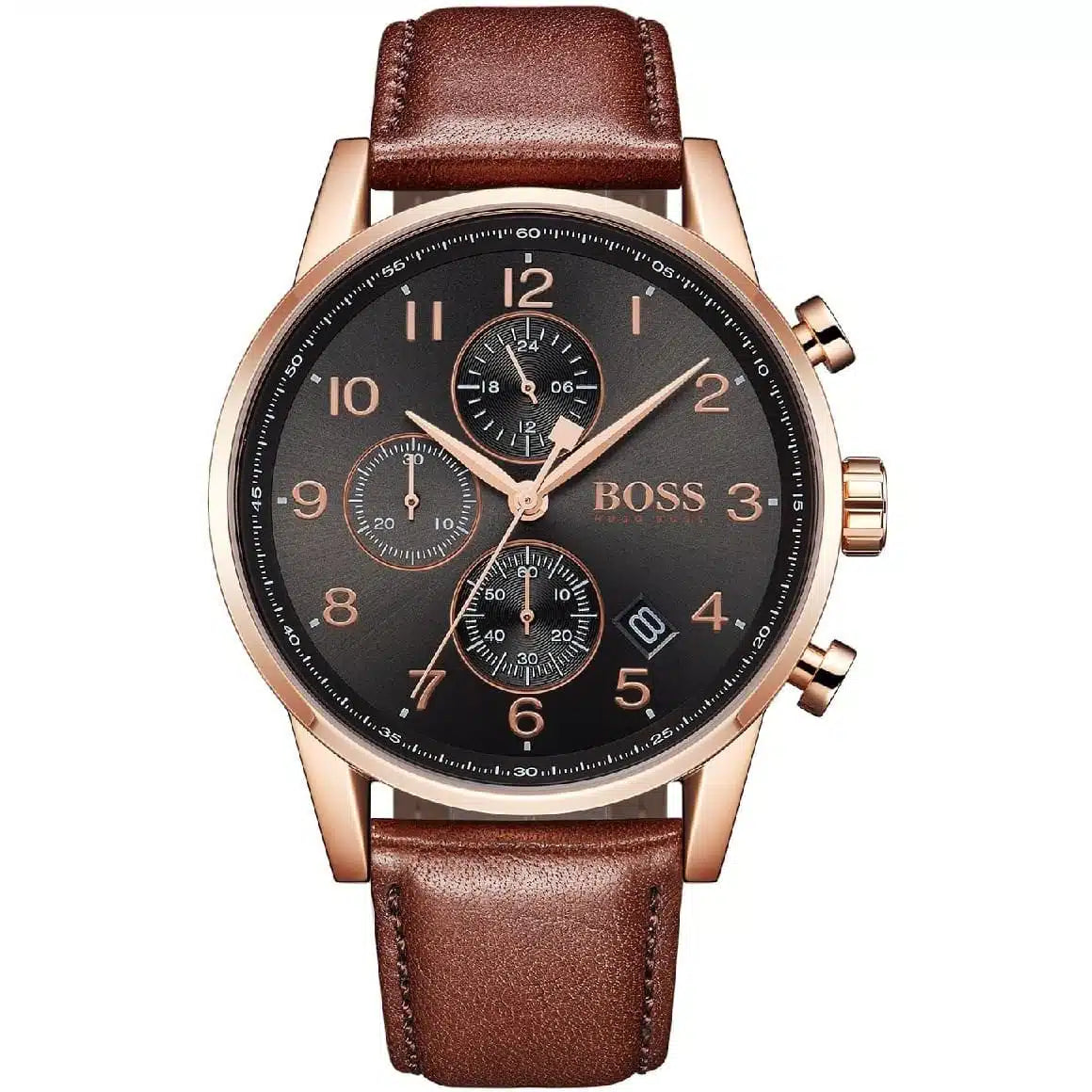 Hugo Boss Navigator 1513496 Men's Rose Gold Watch with Grey Dial & Brown Leather Strap