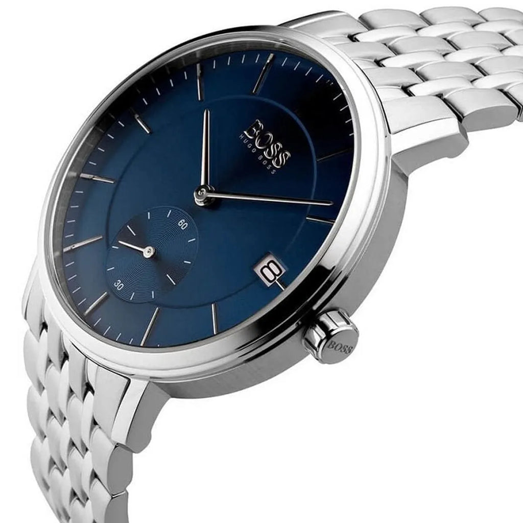 Hugo Boss Corporal 1513642 Small Seconds Blue Dial Men's Silver Watch