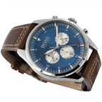 Hugo Boss Pioneer 1513709 Silver Case Blue Dial Brown Leather Men's Watch