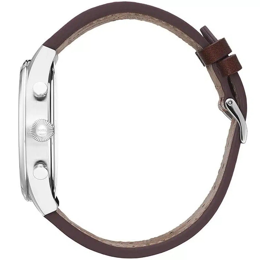 Hugo Boss Pioneer 1513709 Silver Case Blue Dial Brown Leather Men's Watch