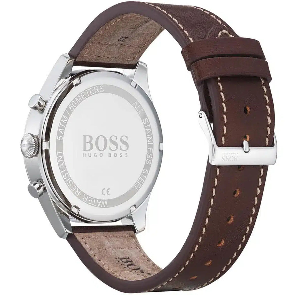 Hugo Boss Pioneer 1513709 Silver Case Blue Dial Brown Leather Men's Watch