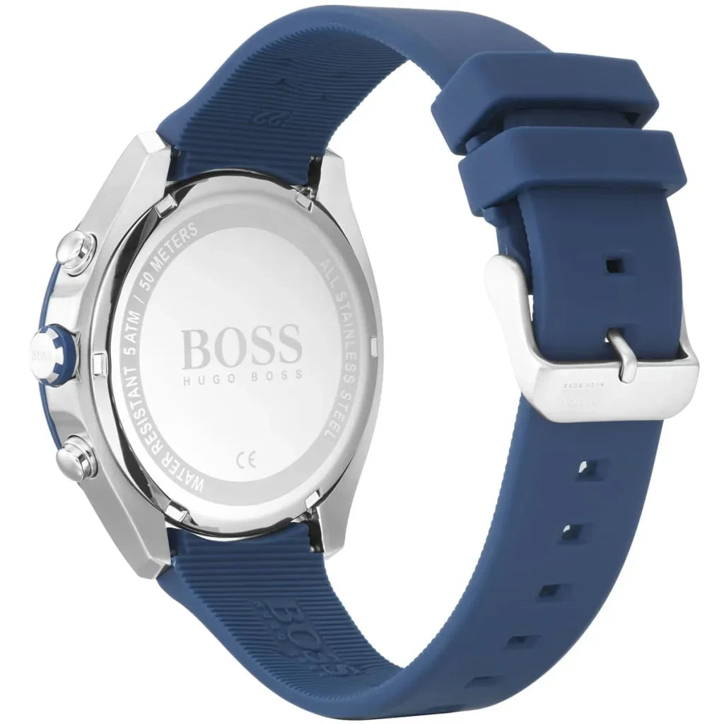Hugo Boss Velocity 1513717 Men's Silver Watch Blue Rubber Strap
