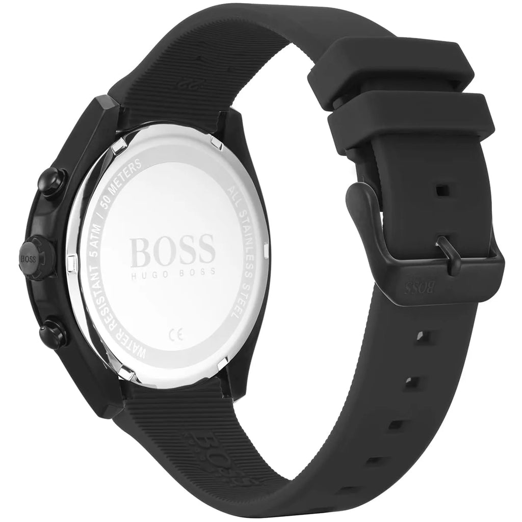 Hugo Boss Velocity 1513720 Men's All-Black Watch with Logo Rubber Strap