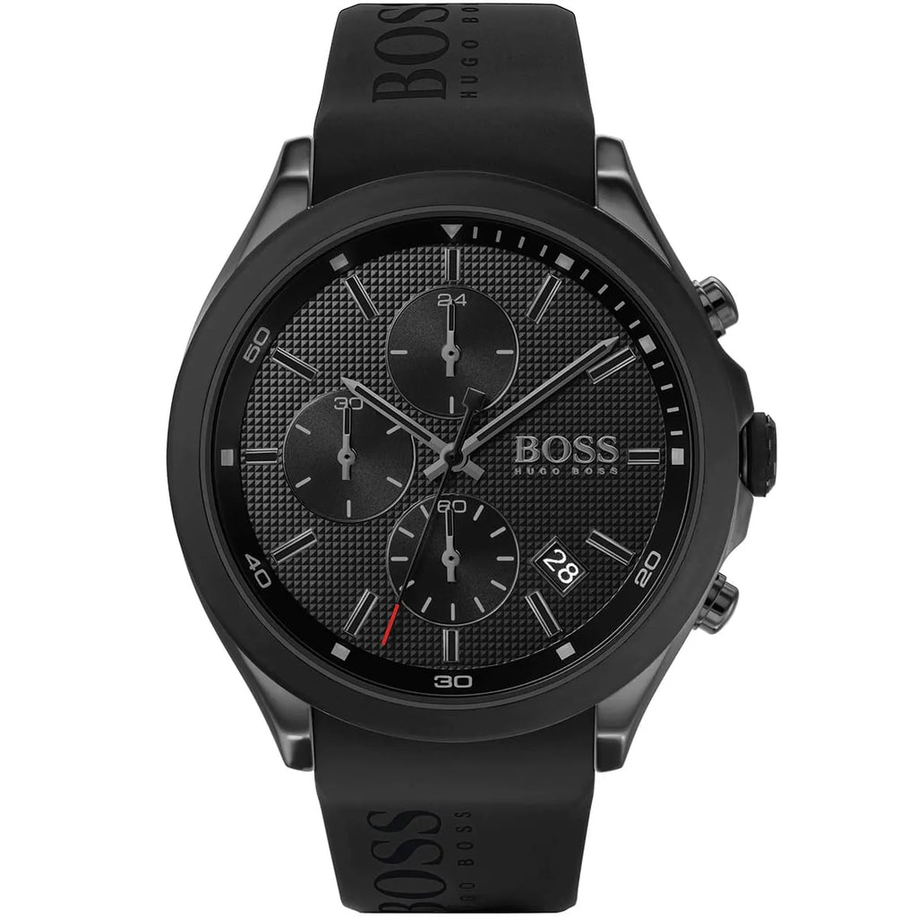 Hugo Boss Velocity 1513720 Men's All-Black Watch with Logo Rubber Strap