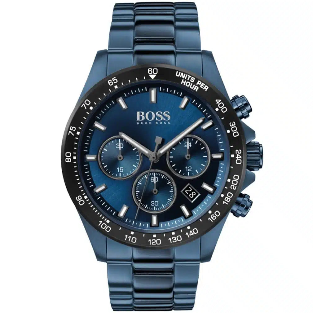 Hugo Boss Hero 1513758 Men's Blue Ion-Plated Watch with Black Tachymeter Bezel