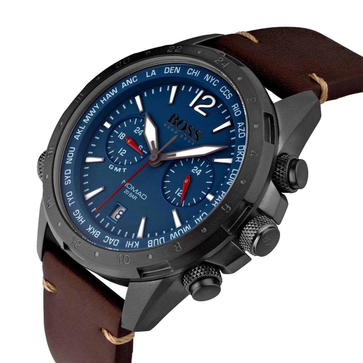 Hugo Boss Nomad 1513773 Gray Stainless Steel Blue Dial Brown Leather Men's Watch