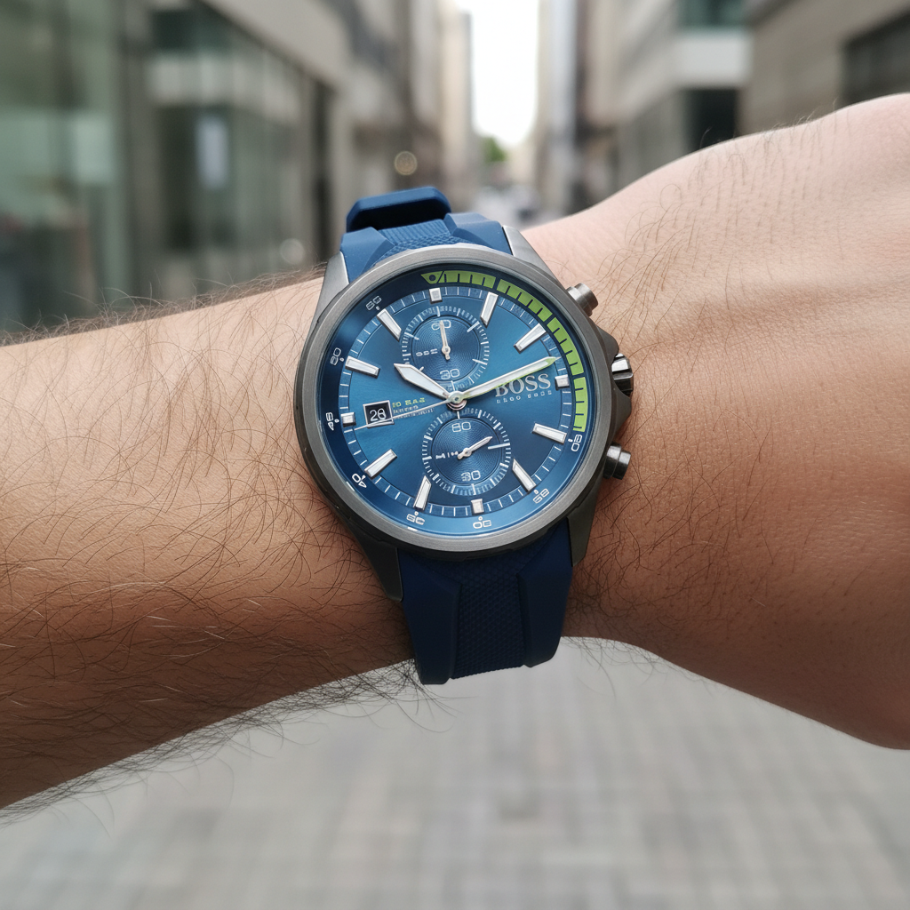 Hugo Boss Globetrotter 1513821 Men's Gunmetal Watch with Blue Rubber Strap
