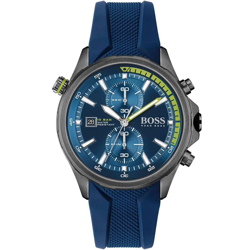 Hugo Boss Globetrotter 1513821 Men's Gunmetal Watch with Blue Rubber Strap