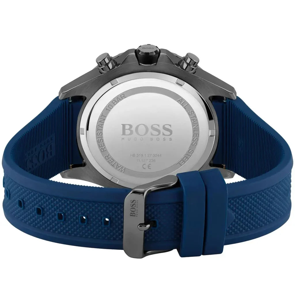 Hugo Boss Globetrotter 1513821 Men's Gunmetal Watch with Blue Rubber Strap