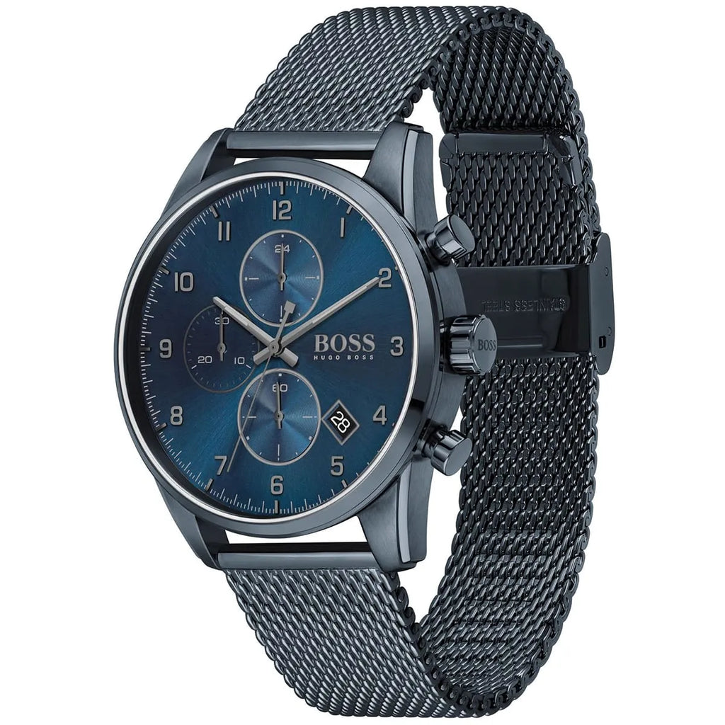 Hugo Boss Skymaster 1513836 Chronograph Blue Dial Men's Mesh Watch