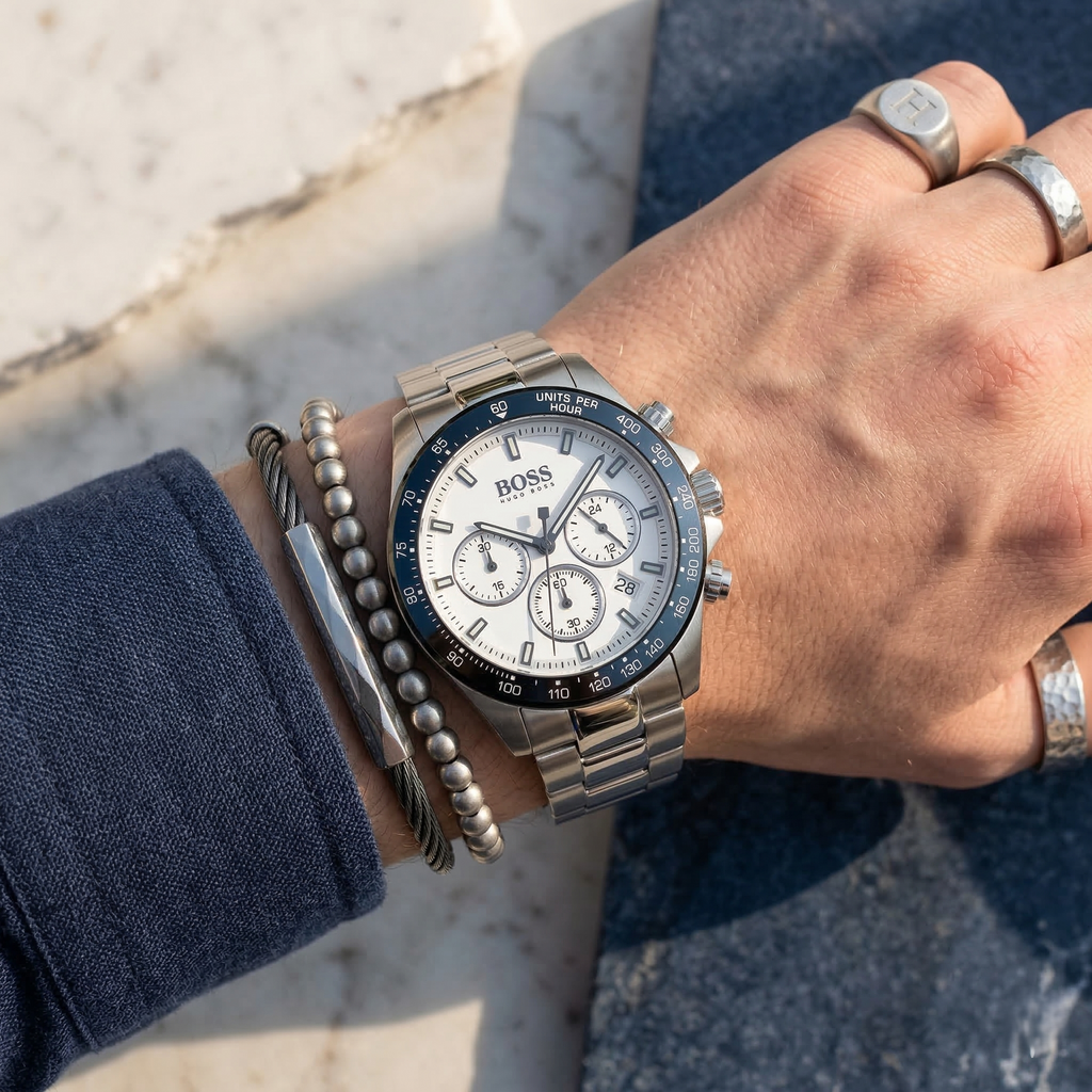 Hugo Boss Volane 1513875 Chronograph White Dial Men's Silver Metal Watch