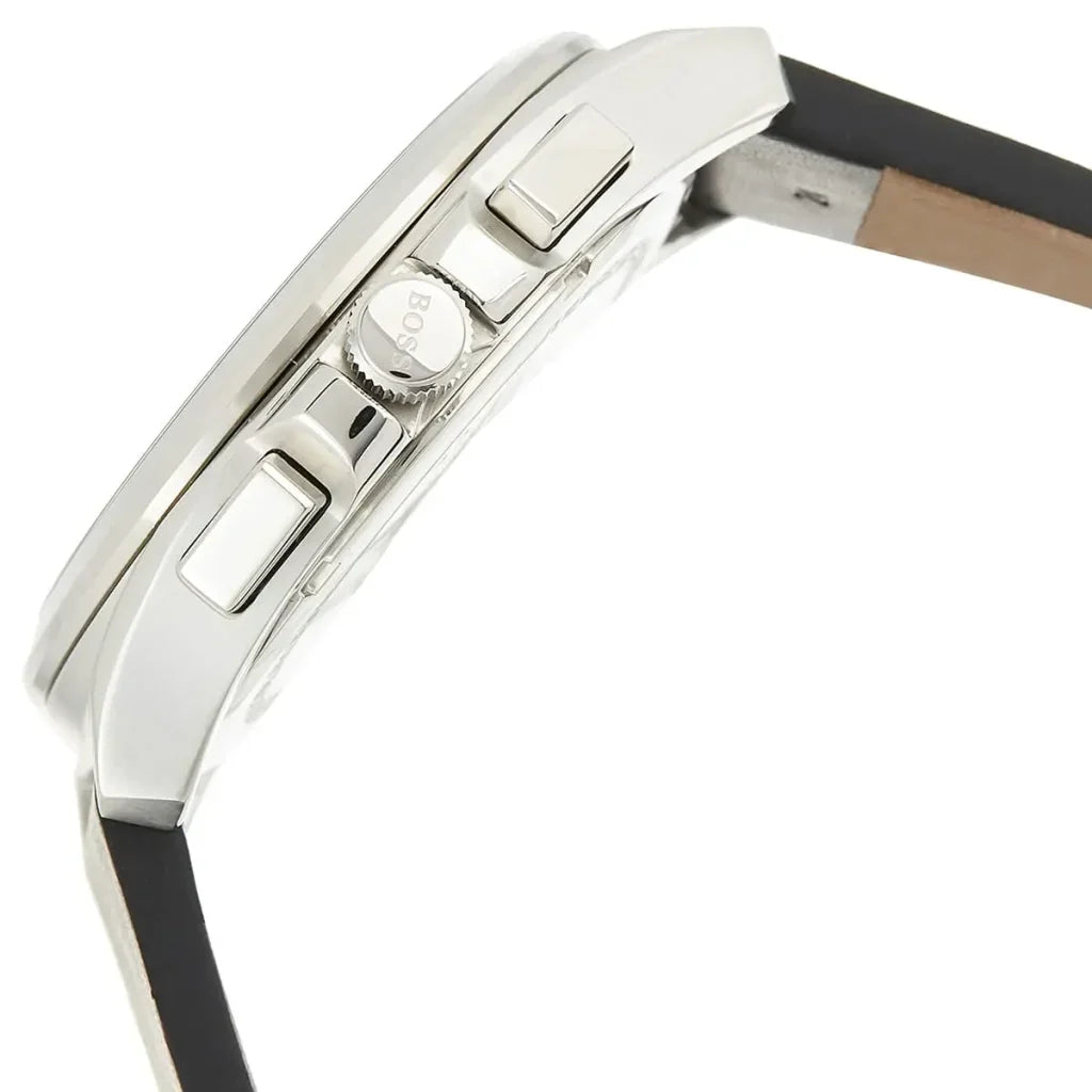 Hugo Boss Grandmaster 1513881 Men's Silver Steel Watch with Black Leather Strap