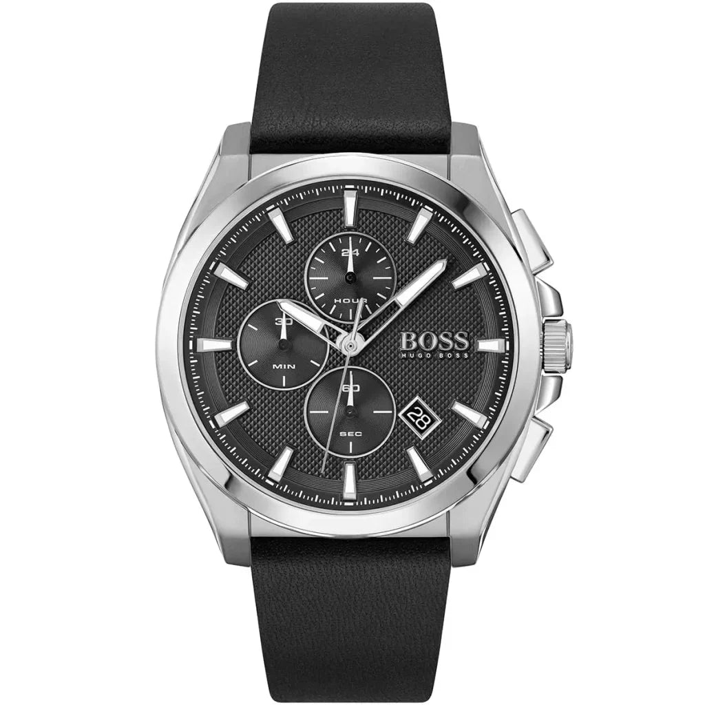 Hugo Boss Grandmaster 1513881 Men's Silver Steel Watch with Black Leather Strap
