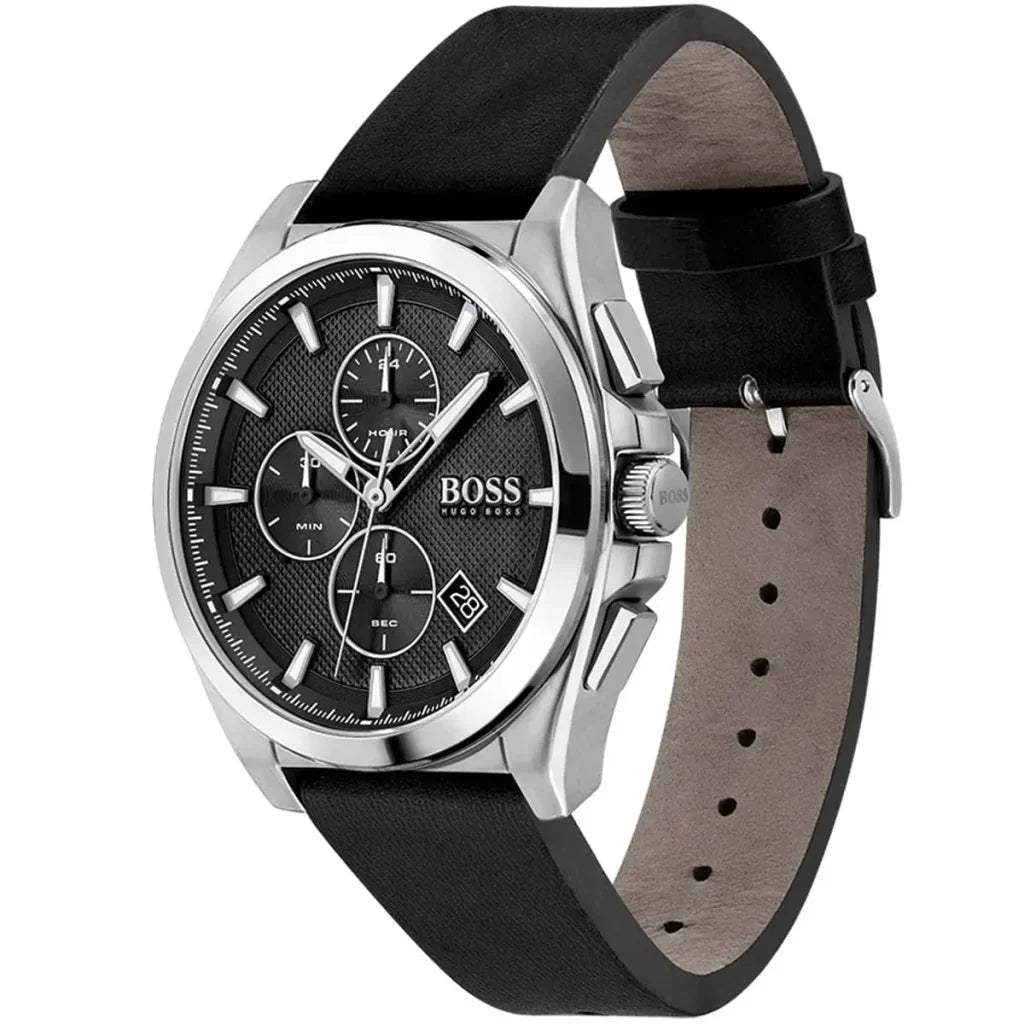 Hugo Boss Grandmaster 1513881 Men's Silver Steel Watch with Black Leather Strap