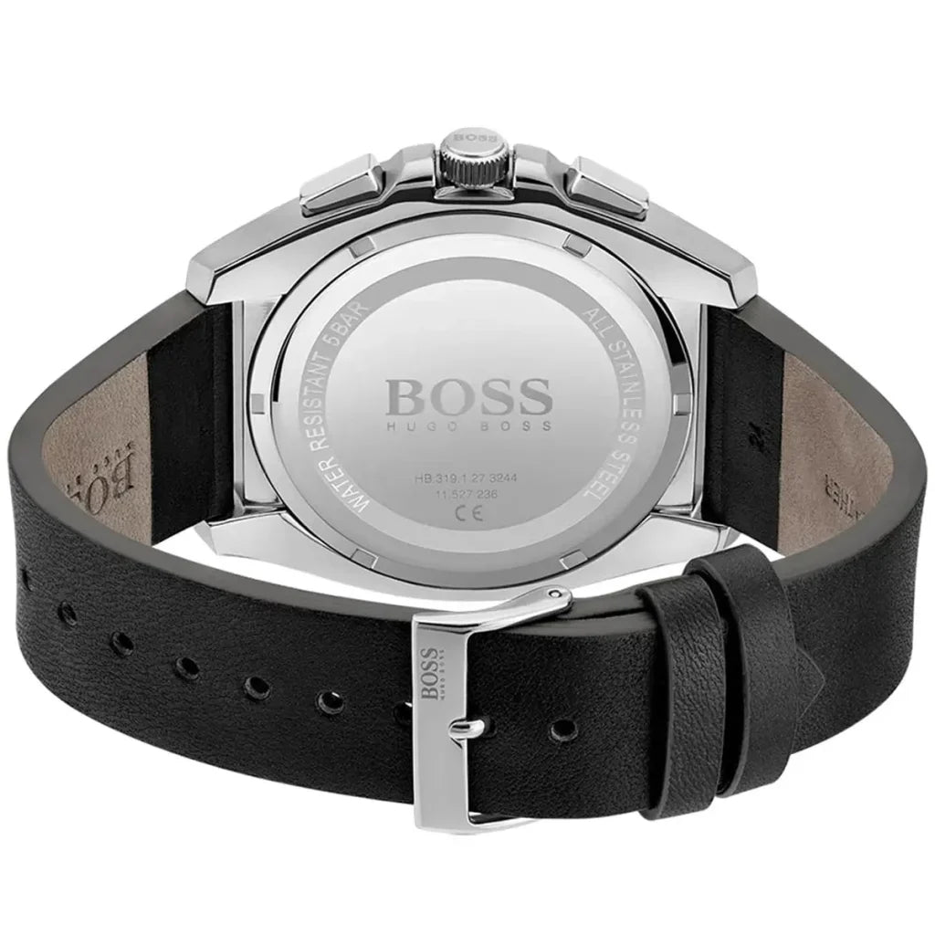 Hugo Boss Grandmaster 1513881 Men's Silver Steel Watch with Black Leather Strap