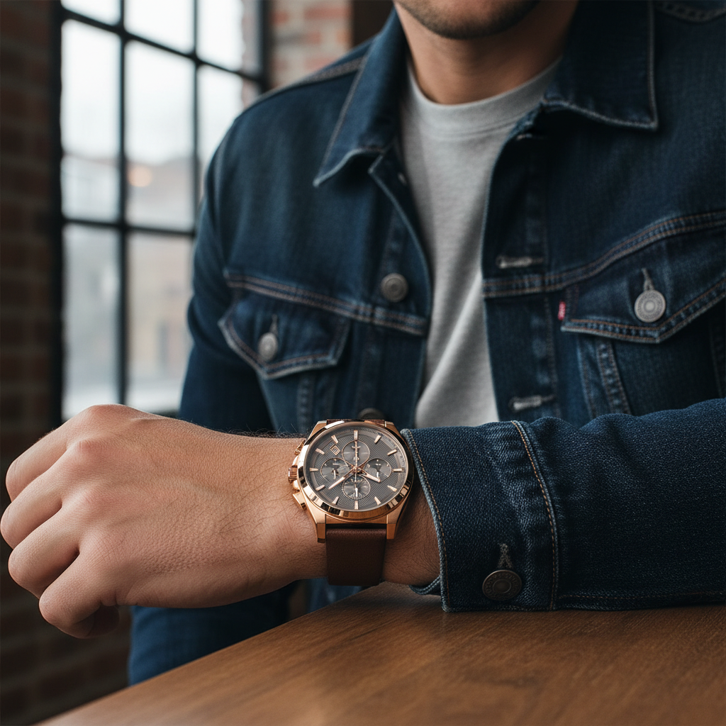 Hugo Boss Grandmaster 1513882 Men's Rose Gold Watch Grey Dial Brown Leather