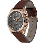 Hugo Boss Grandmaster 1513882 Men's Rose Gold Watch Grey Dial Brown Leather