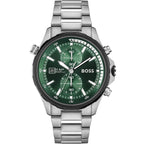Hugo Boss Globetrotter 1513930 Men's Silver Steel Watch with Green Dial (10 ATM)